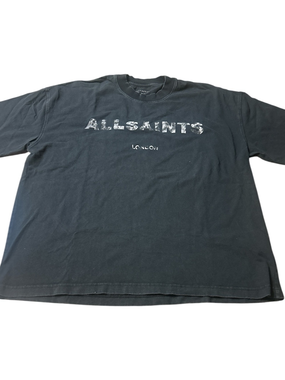 All Saints Black Camo  Logo London Short Sleeve Oversized Tee Size Medium